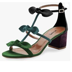 XYD Multicolor Chunky Heels Open Toe Sandals Multi Bows Gladiator Strappy Shoes